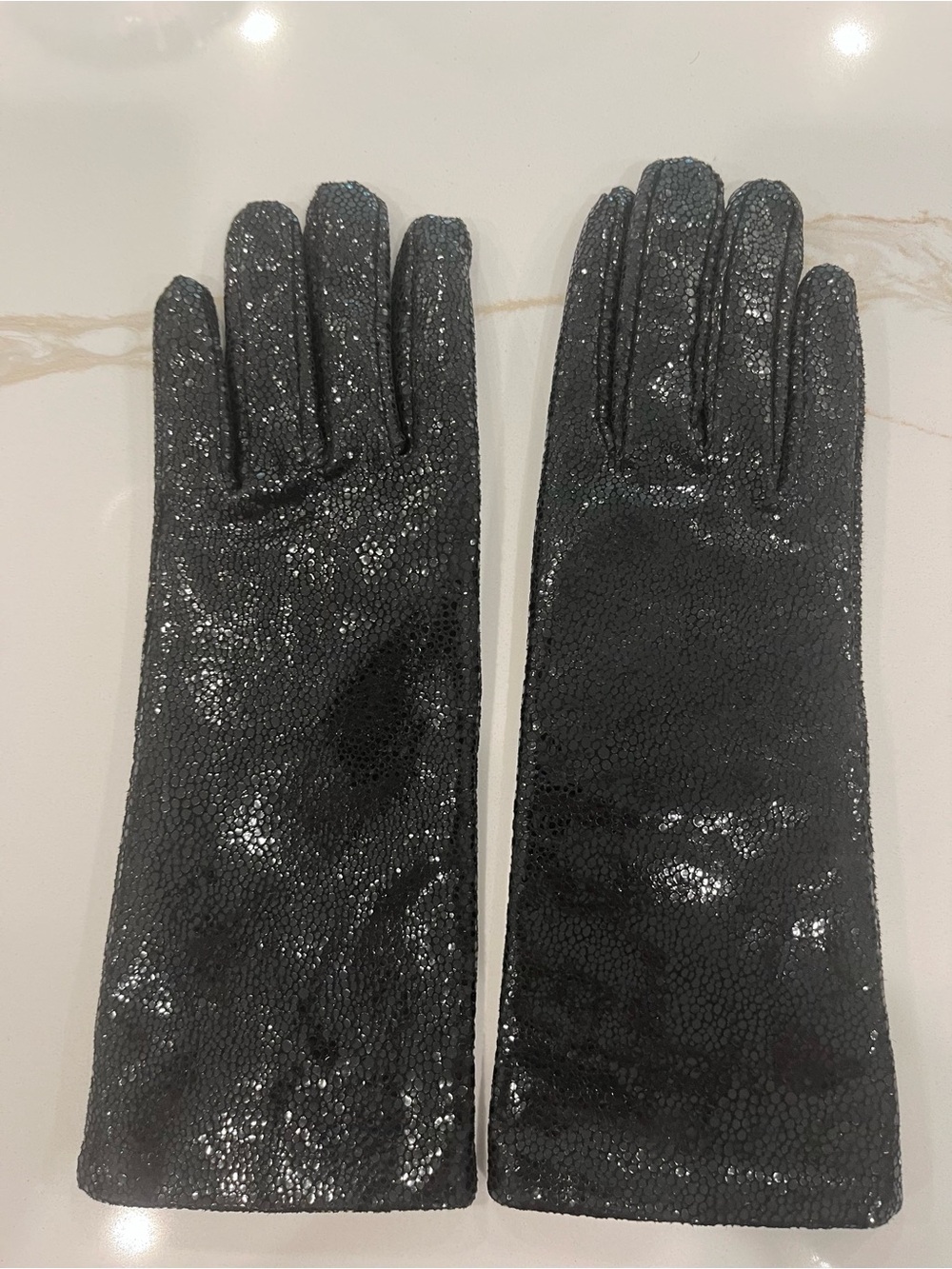 White House Black Market Black Sequin Long Dress Gloves